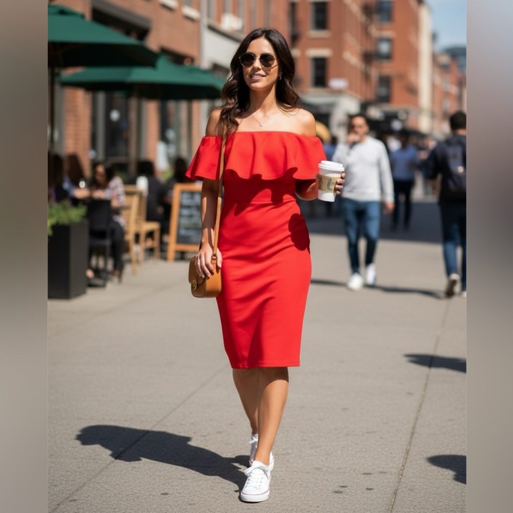 Red Off Shoulder Dress - Size Large